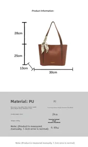 Tabella taglie dettagliata per borsa tote grande in pelle PU con misure e manico
