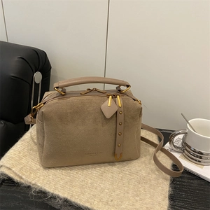 Sac à Main en Suède Vintage pour Femmes Sac Bandoulière Dépoli à la Mode Imprimé Léopard Boston Sac Oreiller Sacoche de Voyage