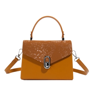 Luxury ginger snake skin pattern crossbody box bag with silver lock and top handle