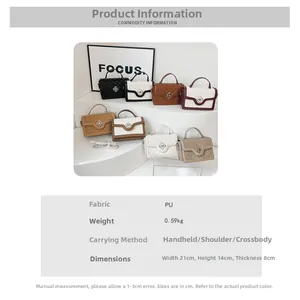 Detailed view of quilted square crossbody bags with clover metal locks and size parameters