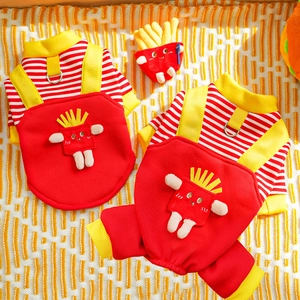 Sudadera con Capucha para Perros y Gatos Ropa de Forro Polar Rayada Cálida Con Decoración 3D Papas Fritas Pato Dios de la Riqueza Anillo en D