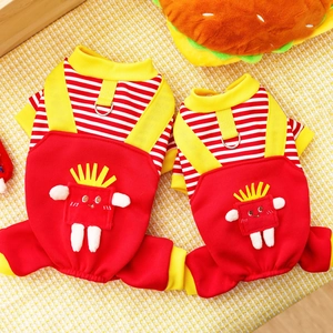 Mono para mascotas rojo y amarillo con diseño de patatas fritas y anillo para correa