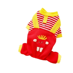 Mono para perro con rayas rojas y blancas y diseño de dibujos de patatas fritas 3D