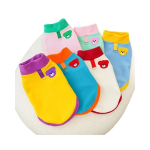 Colorful fleece dog vests with bear embroidery and D-ring harness attachments