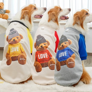 Pet Dog Hoodie Sweatshirt Fleece Warm Winter With D-Ring Leash Attachment Teddy Bear Print For Large Dogs Casual