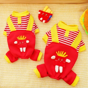 Detail of dog fleece jumpsuit with fries design and D-ring for leash attachment