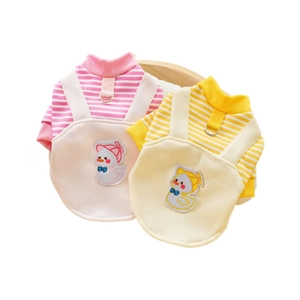 Striped dog sweatshirt with duck embroidery and D-ring harness connector for pets