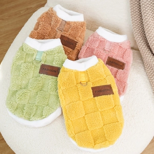 Sherpa fleece pet vest in 4 colors with checkerboard pattern and D-ring harness