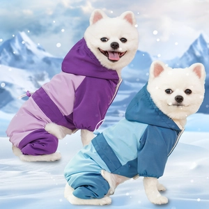 Waterproof four-legged pet winter coats for dogs in blue and purple outdoor snow style