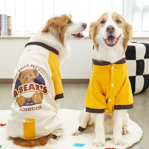 Golden Retriever dog fleece sweatshirt with bear print and stylish yellow buttoned shirt