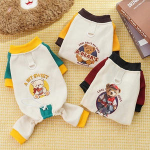 Fleece pet hoodies for dogs and cats with cartoon prints and metal D-ring leash attachments