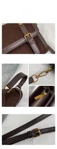 Détails de la texture du sac marron rétro avec ferrures dorées et coutures soignées