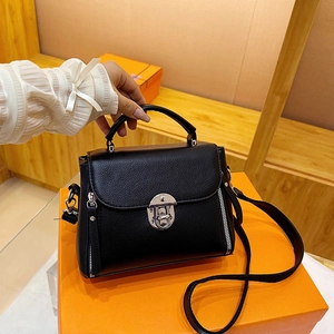 Women Pebble Grain PU Leather Crossbody Bag Silver Lock Side Zipper Top Handle Elegant Fashion Casual Handbag