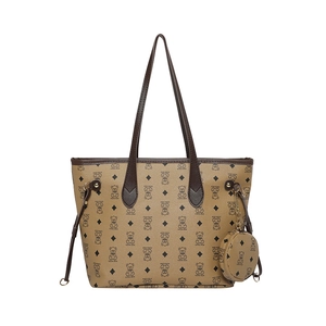 Sac cabas marron pour femme avec motif ours et petit porte-monnaie assorti