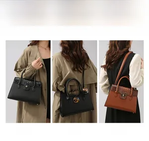Detailed views of faux crocodile and leopard print tote bags in hand and crossbody styles