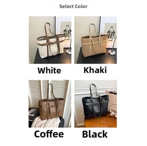 Selection of large capacity tote bags in white, khaki, coffee, and black colors