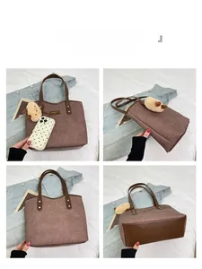 Multi-angle views of burgundy checkered tote bag showing front, side, back and bottom panels