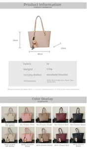 Detailed size specifications and color options for the large capacity PU tote bag