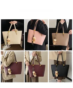 Collage of chic large tote bags in six colors including beige, pink, and black