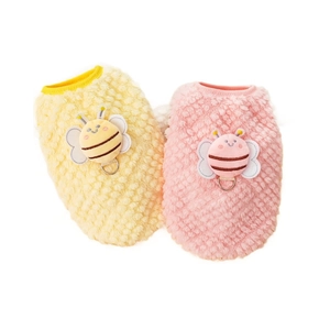 Soft fleece pet vests in yellow and pink with cute honeybee patches and D-ring
