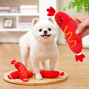 Jouet sonore en peluche hot-dog pour chien avec broderie et petit chien Loulou de Poméranie
