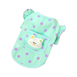 Mint green polka dot pet vest with cute cat charm for small dogs and cats