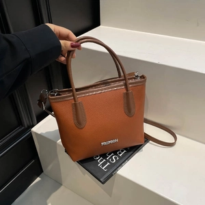 Petit Sac Seau pour Femmes en Cuir PU Grain de Litchi Couleur Contrastée Mode Décontracté Sac Bandoulière Polyvalent Quotidien