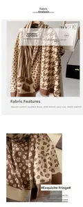 Detail of imitation cashmere scarf with houndstooth leopard print and fringe trim