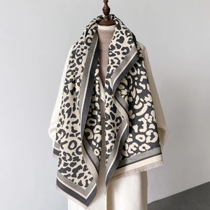 Leopard Print Scarf Shawl Imitation Cashmere Thick Warm Winter Tassel Wrap For Women Fashion Elegant European Style