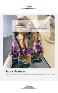 Detail of vintage floral print scarf with soft fringe edges and thick cashmere texture