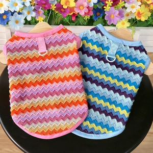 Colorful wavy knit pet vests with D-ring lead attachment for small dogs and cats