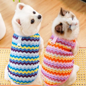 Colorful wave pattern pet knit vest with D-ring leash attachment for small dogs and cats