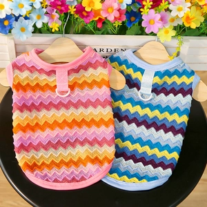 Detail of breathable mesh pet summer vest with colorful chevron pattern and D-ring