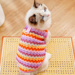 Colorful wave pattern pet knit vest with metal D-ring for small dogs and cats