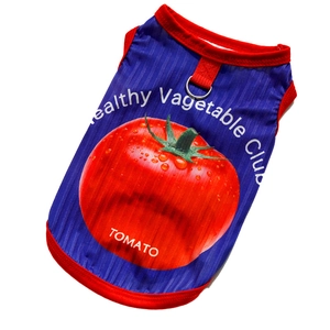 Purple summer pet vest with tomato print and metal D-ring for dog and cat harness