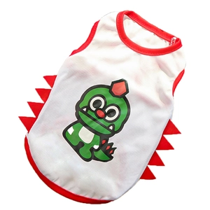 Breathable white mesh pet vest with green dinosaur print and red 3D spine scales