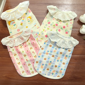 Breathable cotton pet vests with lace collars and leash D-rings in four cute patterns