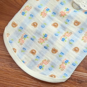 Detail of cotton pet vest with bear tulip print lace collar and metal D-ring attachment