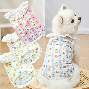 Breathable cotton pet vest with lace collar and D-ring for small dogs and cats