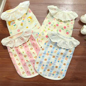 Pet Vest Cotton Breathable Summer Dog Cat Shirt With Lace Collar And Leash D-Ring Cute Cartoon For Small Puppies