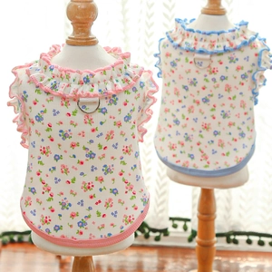 Detailed view of floral pet shirts with reinforced D-rings and ruffled edges for small dogs