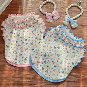Pet Floral Print Dress With Mesh Tutu And D-Ring For Small Dogs Cats Summer Ruffle Sleeveless Apparel