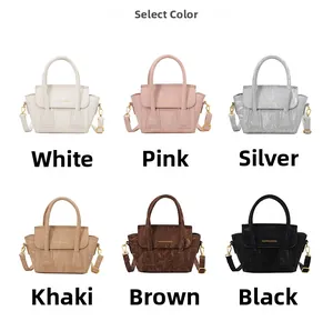 Detailed grid view of six colors of high-quality pleated leather handbags with gold hardware