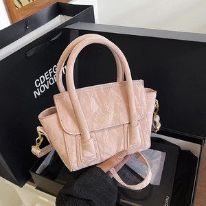 Women's Chic PU Leather Crinkled Texture Handbag Elegant Handheld Bag Fashion Crossbody Shoulder Satchel With Metal Hardware