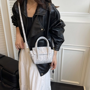 Silver wrinkled leather mini crossbody bag for women with elegant top handle and strap