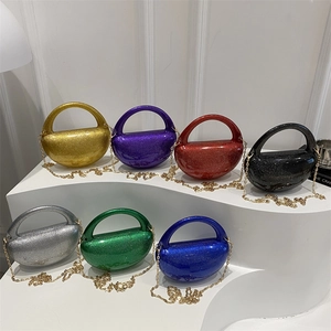 Acrylic glitter evening clutch bags in vibrant colors with stylish gold chain straps