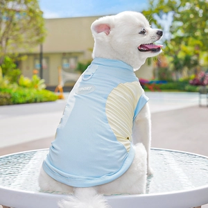 Detail of breathable pet sport vest with metal D-ring and mesh fabric for small dogs