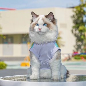 Close-up of breathable mesh cooling vest for pets in light purple with teal accents