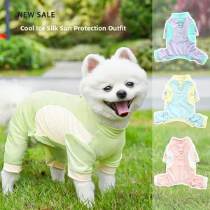 Detail of four-leg cooling dog shirt showing ice silk fabric and D-ring harness