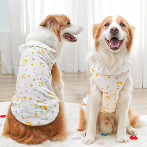 Breathable cotton pet vest with duck print, lace collar and D-ring for large dogs